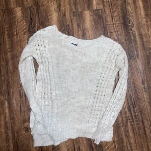 American Eagle Small Cream Knit Womens Wool Blend Pullover Sweater‎